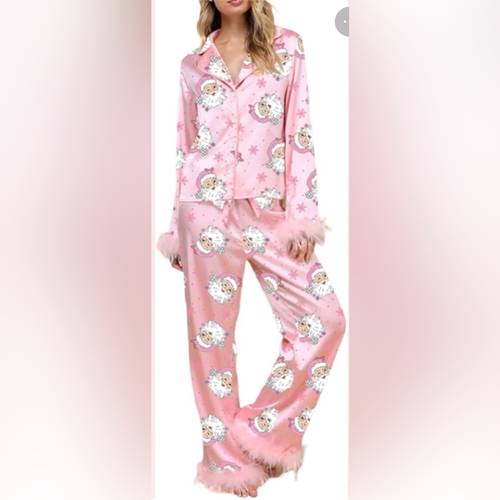 NWT Silk Pink Santa Womens Pajamas